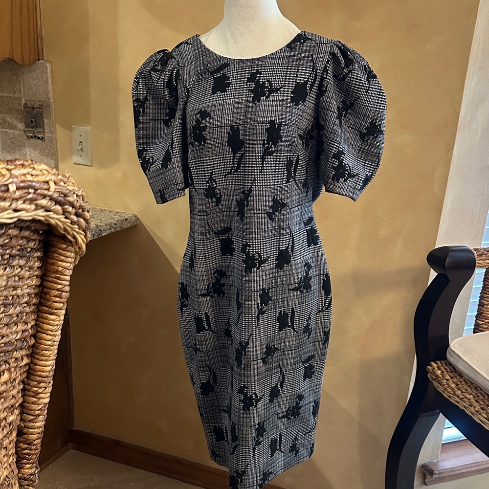 Calvin Klein Black and Gray Long Sleeve Dress